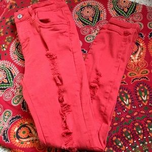 Red Ripped Skinny Jeans